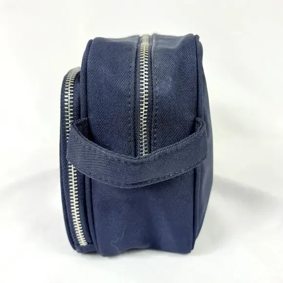 Authentic Prada Amber Homme Toiletry Travel Bag For Men Navy Blue Double Zipper